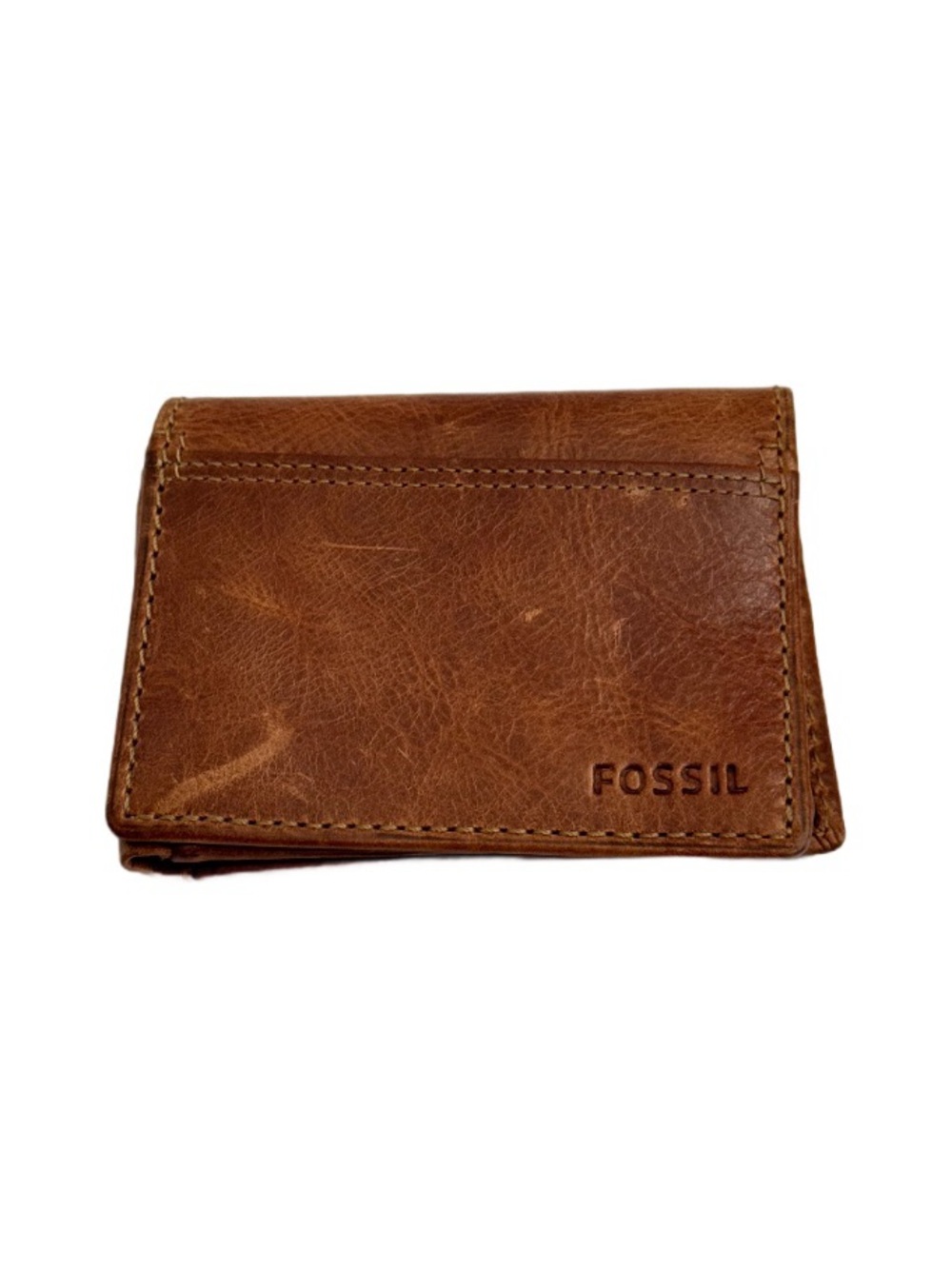 Fossil Leather Mens Wallet Extended ID Billfold Bifold Card Case Brown